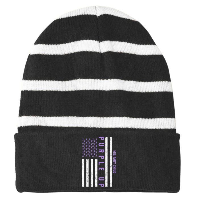 Purple Up Month Of Military Child Awareness Striped Beanie with Solid Band