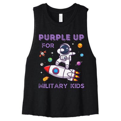 Purple Up Military Military Child Month Astronaut Women's Racerback Cropped Tank