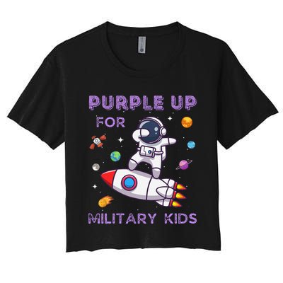 Purple Up Military Military Child Month Astronaut Women's Crop Top Tee