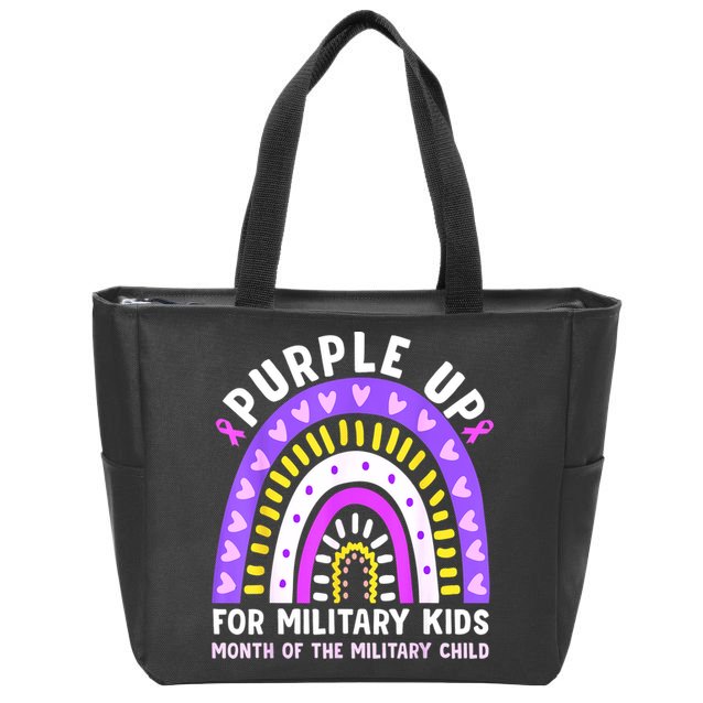 Purple Up Military Month Of The Military Child Rainbow Zip Tote Bag