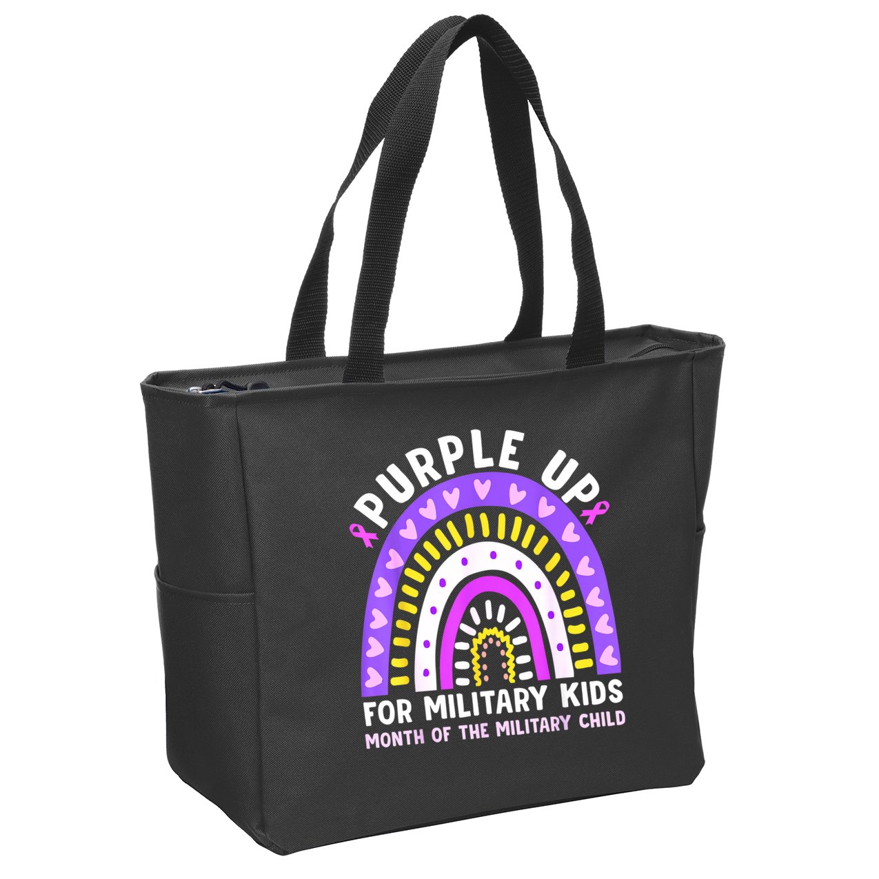 Purple Up Military Month Of The Military Child Rainbow Zip Tote Bag