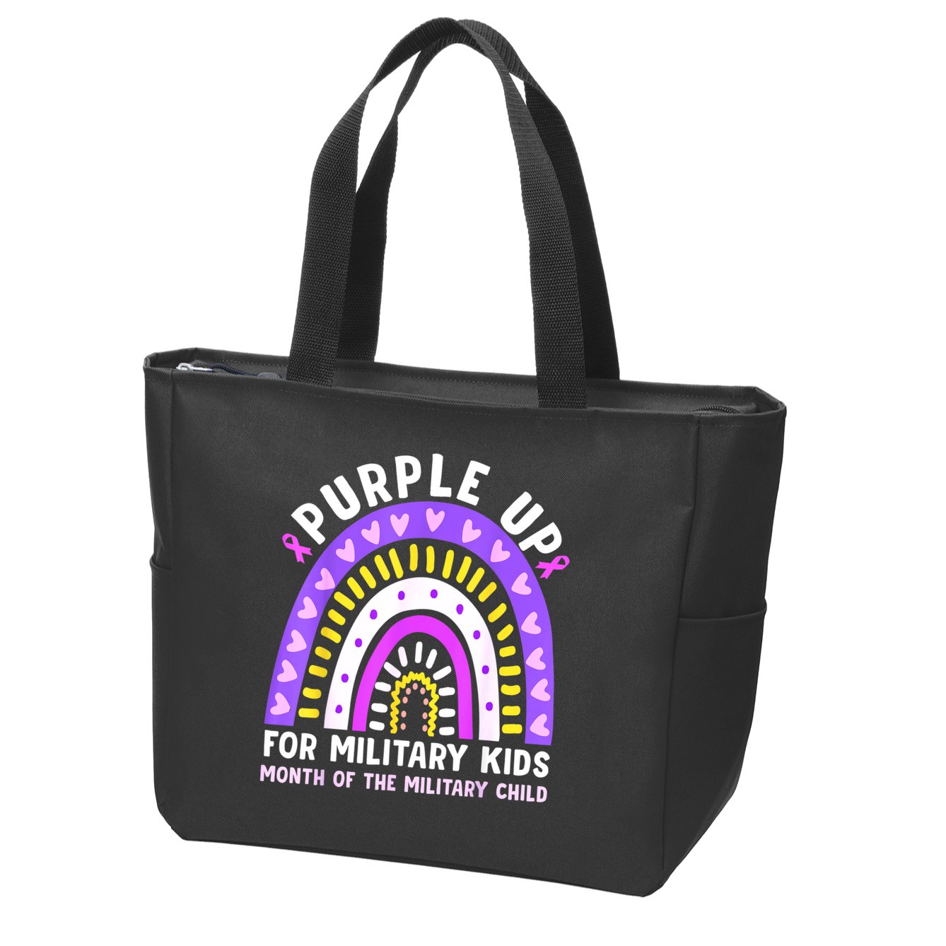 Purple Up Military Month Of The Military Child Rainbow Zip Tote Bag