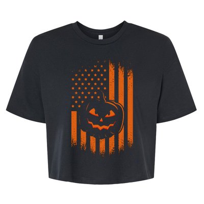 Pumpkin America Halloween Flag Bella+Canvas Jersey Crop Tee