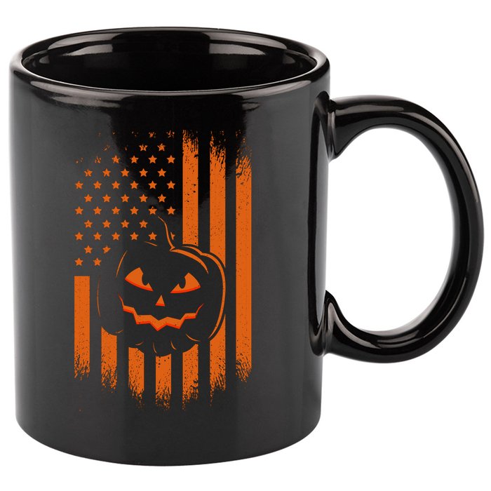 Pumpkin America Halloween Flag 11oz C Handle Ceramic Mug