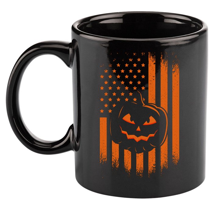 Pumpkin America Halloween Flag 11oz C Handle Ceramic Mug