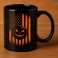 Pumpkin America Halloween Flag 11oz C Handle Ceramic Mug