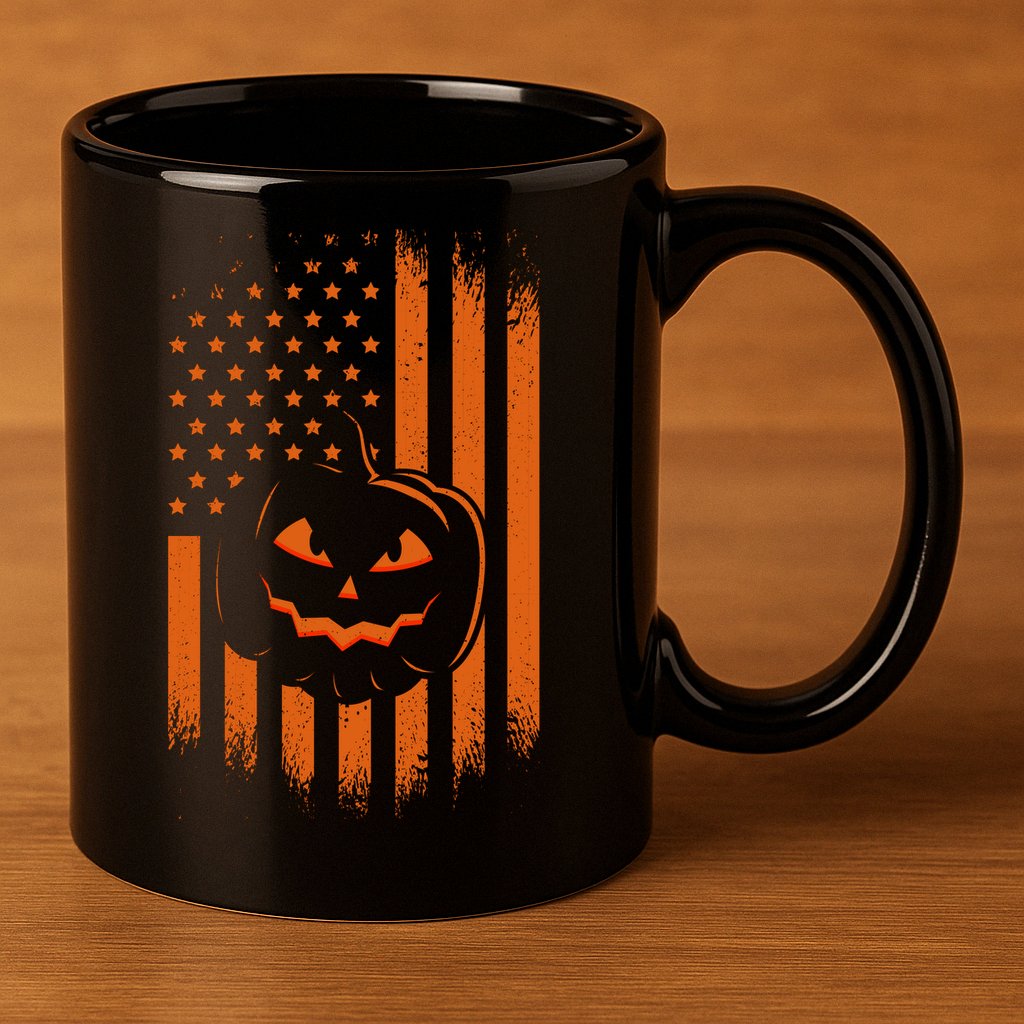 Pumpkin America Halloween Flag 11oz C Handle Ceramic Mug