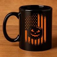 Pumpkin America Halloween Flag 11oz C Handle Ceramic Mug