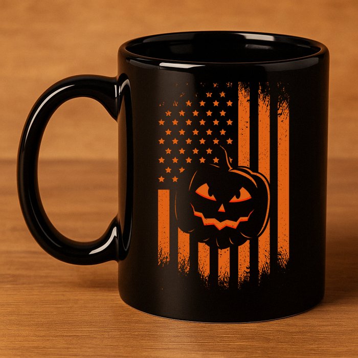 Pumpkin America Halloween Flag 11oz C Handle Ceramic Mug