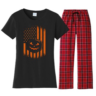 Pumpkin America Halloween Flag Women's Flannel Pajama Set