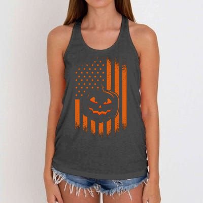 Pumpkin America Halloween Flag Women's Knotted Racerback Tank