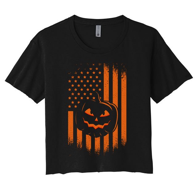 Pumpkin America Halloween Flag Crop Top