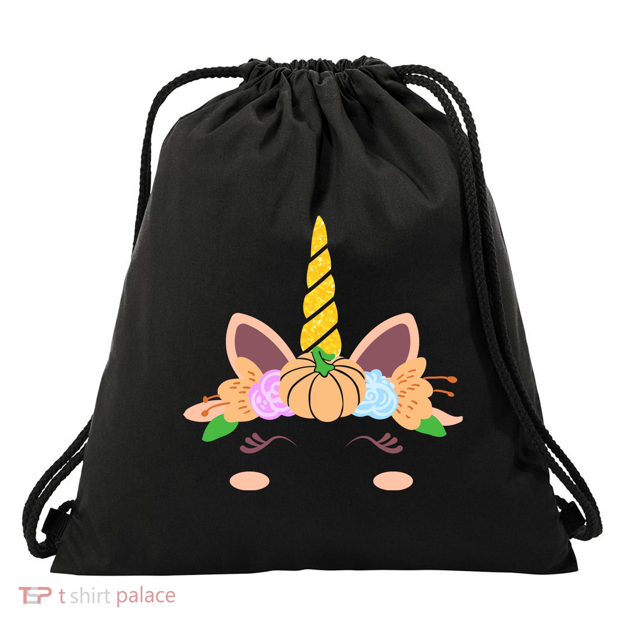 Pumpkin Autumn Fall Unicorn Cute Drawstring Bag