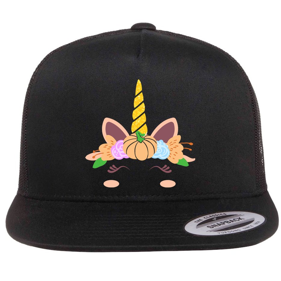 Pumpkin Autumn Fall Unicorn Cute Flat Bill Trucker Hat