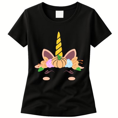 Pumpkin Autumn Fall Unicorn Cute Womens T-Shirt