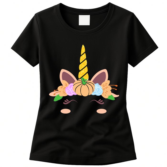 Pumpkin Autumn Fall Unicorn Cute Womens T-Shirt
