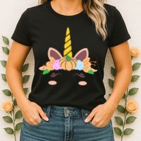 Pumpkin Autumn Fall Unicorn Cute Womens T-Shirt