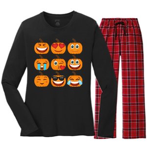 Pumpkin Emojis  Women's Long Sleeve Flannel Pajama Set 