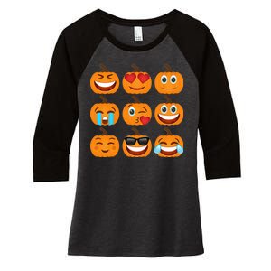 Pumpkin Emojis  Women's Tri-Blend 3/4-Sleeve Raglan Shirt