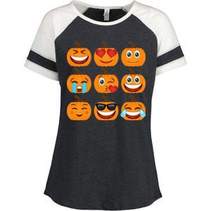 Pumpkin Emojis  Enza Ladies Jersey Colorblock Tee