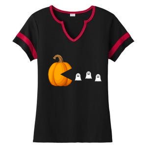 Pumpkin Ghosts Retro Pic Elated Ladies Halftime Notch Neck Tee