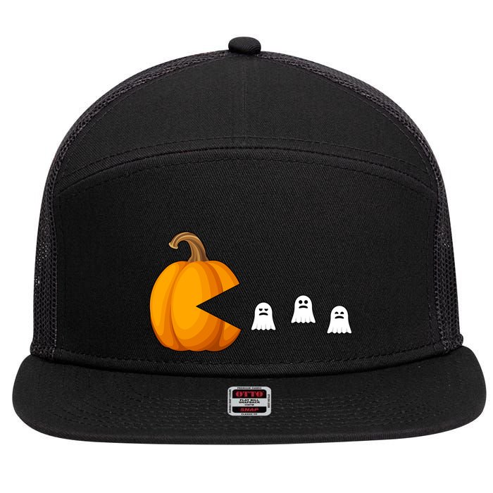 Pumpkin Ghosts Retro Pic Elated 7 Panel Mesh Trucker Snapback Hat