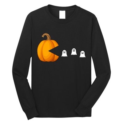 Pumpkin Ghosts Retro Pic Elated Long Sleeve Shirt