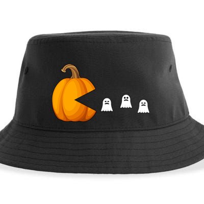 Pumpkin Ghosts Retro Pic Elated Sustainable Bucket Hat
