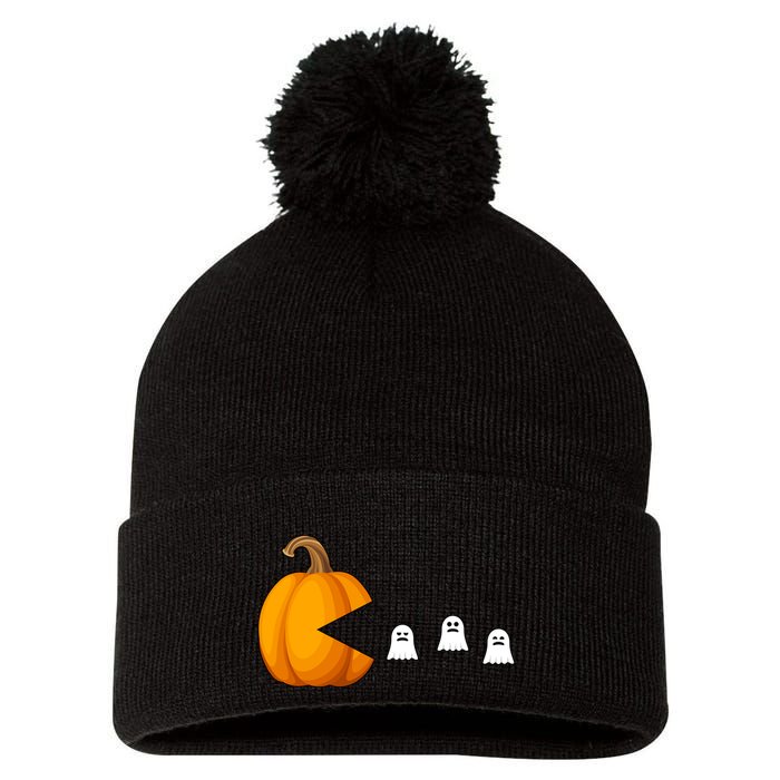 Pumpkin Ghosts Retro Pic Elated Pom Pom 12in Knit Beanie