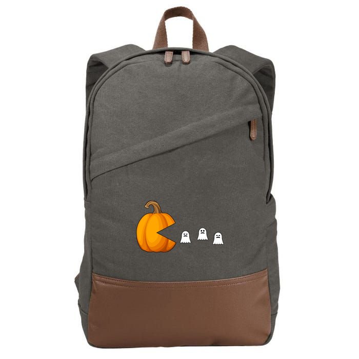 Pumpkin Ghosts Retro Pic Elated Cotton Canvas Backpack