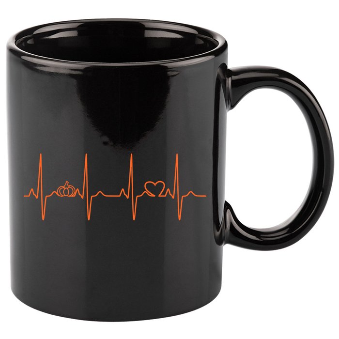 Pumpkin Halloween Heartbeat Pulse 11oz C Handle Ceramic Mug