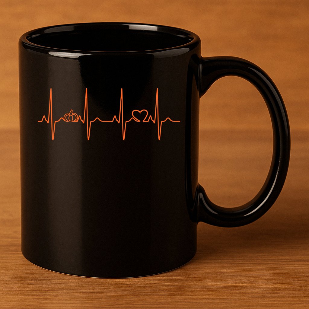 Pumpkin Halloween Heartbeat Pulse 11oz C Handle Ceramic Mug
