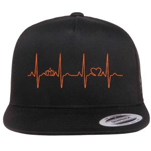 Pumpkin Halloween Heartbeat Pulse Flat Bill Trucker Hat