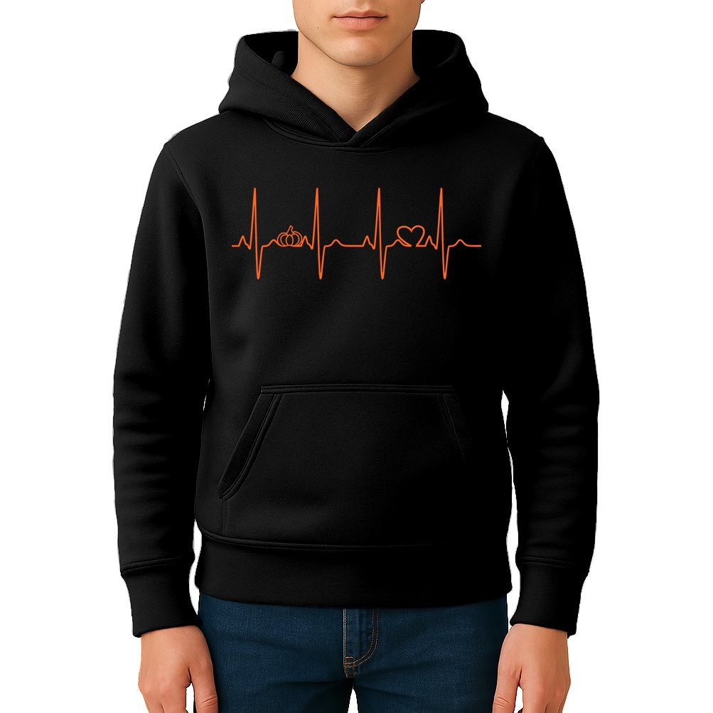Pumpkin Halloween Heartbeat Pulse Kids Hoodie