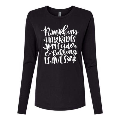 Pumpkin Hayrides Apple cider Falling Leaves Womens Cotton Relaxed Long Sleeve T-Shirt