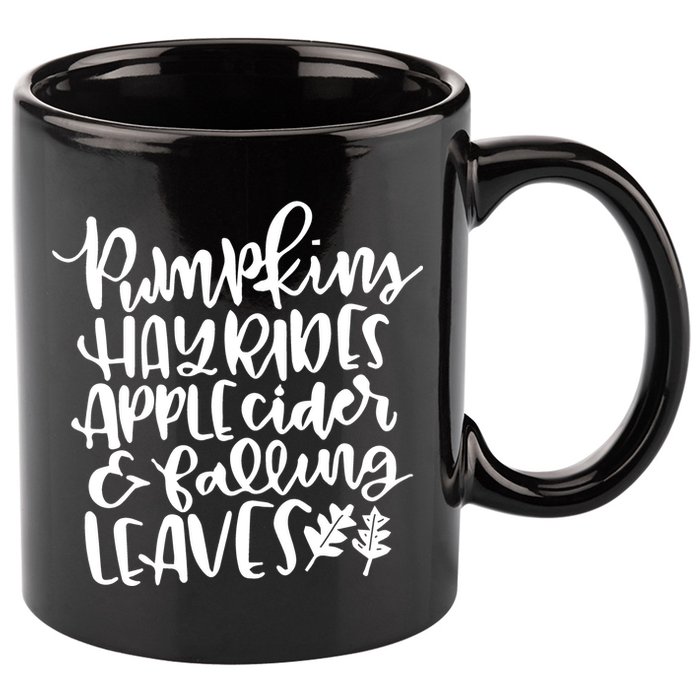 Pumpkin Hayrides Apple cider Falling Leaves 11oz C Handle Ceramic Mug
