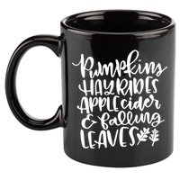 Pumpkin Hayrides Apple cider Falling Leaves 11oz C Handle Ceramic Mug
