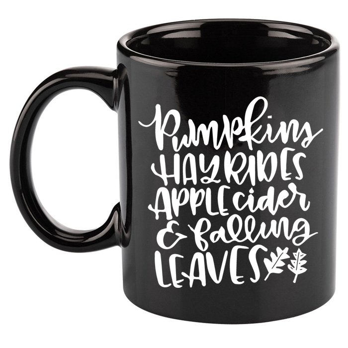 Pumpkin Hayrides Apple cider Falling Leaves 11oz C Handle Ceramic Mug