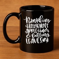 Pumpkin Hayrides Apple cider Falling Leaves 11oz C Handle Ceramic Mug