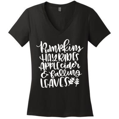 Pumpkin Hayrides Apple cider Falling Leaves Women's V-Neck T-Shirt