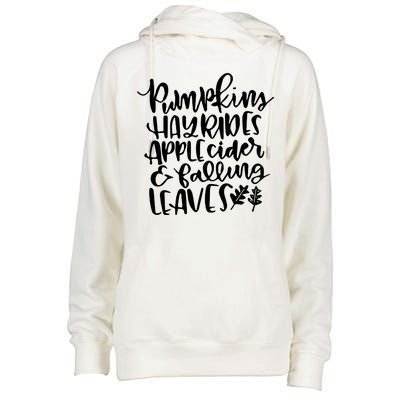 Pumpkin Hayrides Apple cider Falling Leaves Womens Funnel Neck Pullover Hood