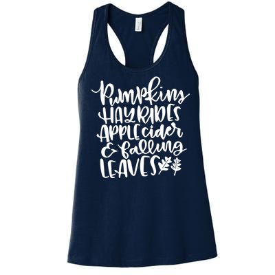 Pumpkin Hayrides Apple cider Falling Leaves Women's Racerback Tank