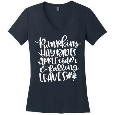 Pumpkin Hayrides Apple cider Falling Leaves Women's V-Neck T-Shirt