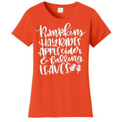 Pumpkin Hayrides Apple cider Falling Leaves Women's T-Shirt