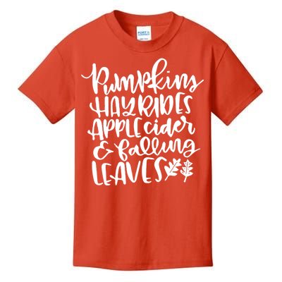 Pumpkin Hayrides Apple cider Falling Leaves Kids T-Shirt