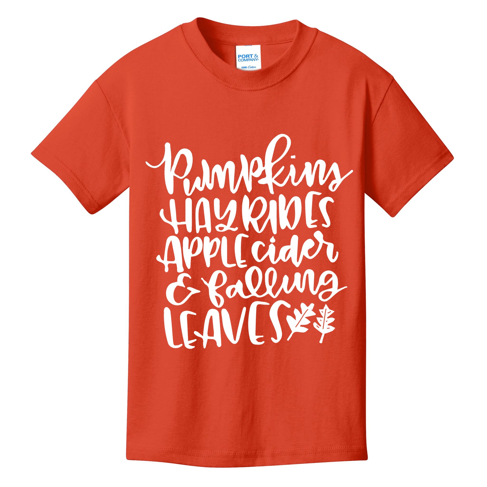Pumpkin Hayrides Apple cider Falling Leaves Kids T-Shirt