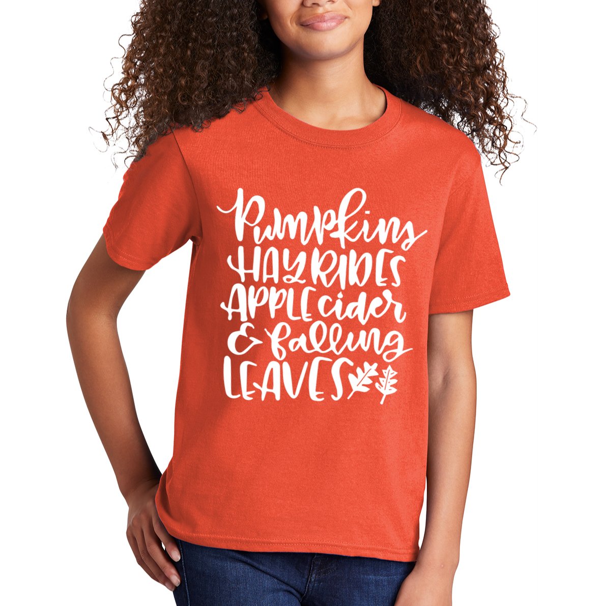 Pumpkin Hayrides Apple cider Falling Leaves Kids T-Shirt