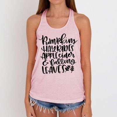 Pumpkin Hayrides Apple cider Falling Leaves Women's Knotted Racerback Tank