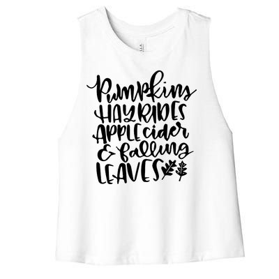 Pumpkin Hayrides Apple cider Falling Leaves Women's Racerback Cropped Tank