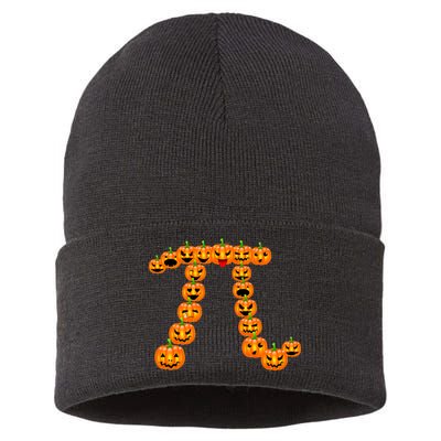 Pumpkin Pi Emoji's Halloween Math 3.14 Sustainable Knit Beanie